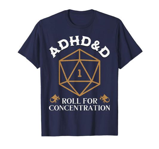 Fantasy Role-Playing Game Custom Vintage ADHD&D Roll For Concentration DnD Unisex-Adult Black Small T-Shirt