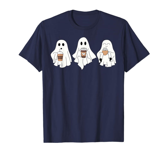 Cute Ghost Drinking Coffee Halloween Ghost Ice Coffee Womens T-Shirt