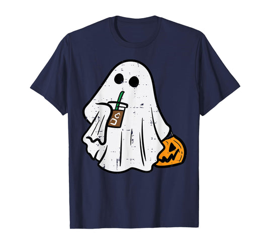 Halloween Ghost Ice Coffee Funny Costume Men Women Kid Youth T-Shirt