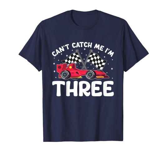 Can’t Catch Me I’m 3, Kids 3rd Birthday Red Racing Car T-Shirt