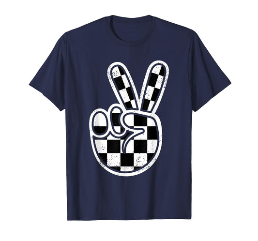 Checkered Peace Sign Race Car Flag Racing Boys Kids Toddler T-Shirt