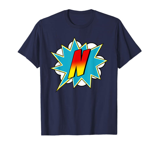 Letter N Superhero Name Comic Letter Retro Costume T-Shirt