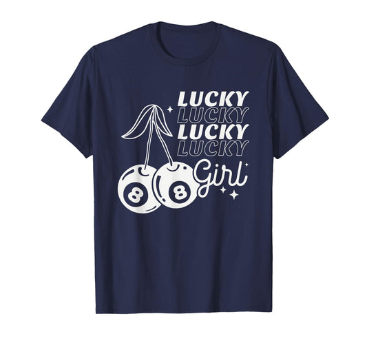Lucky Girl Retro 8-Ball Cherries Valentine Women Teens Girls T-Shirt