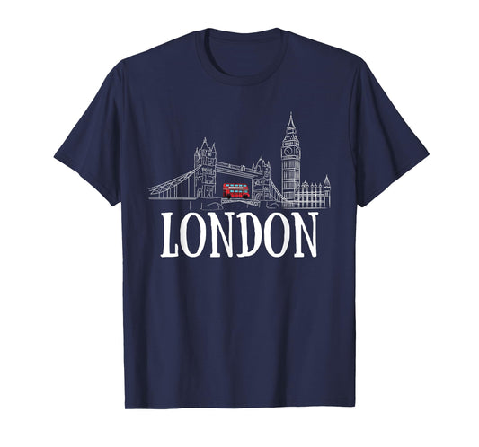 London Skyline Tourist Hometown Vacation Bus Decker Double T-Shirt