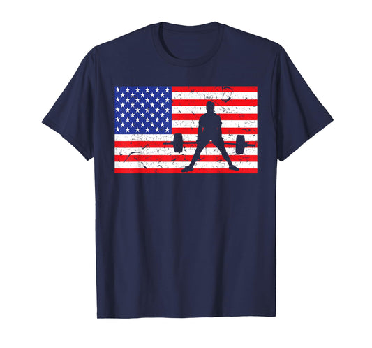 Distressed Powerlifting USA American Flag Vintage Weightlift T-Shirt