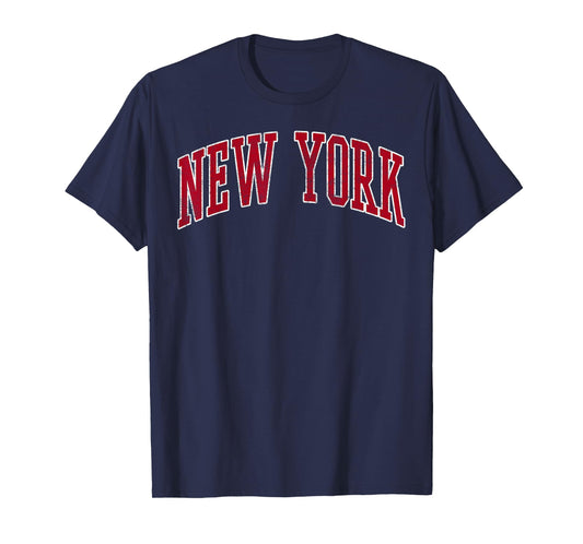 New York Vintage Preppy Varsity Sports Design Red Text T-Shirt