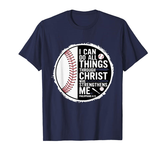 Baseball Player Sports with Christian Bible Verse Theme T-Shirt