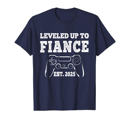 I Leveled Up To Fiance est 2025 Newly Engaged Matching Gamer T-Shirt