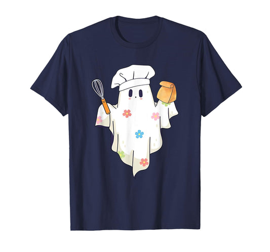 Cute Little Ghost Chef Funny Lunch Lady Cafeteria Costume T-Shirt
