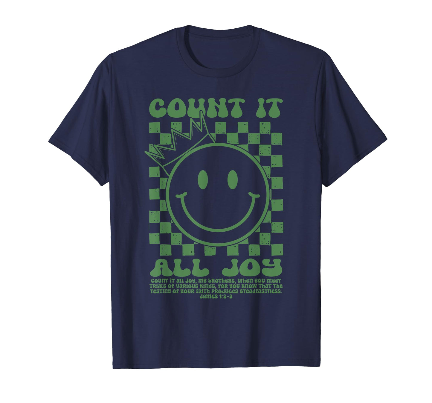 Count It All Joy Christian Bible Verse Groovy Smile Face T-Shirt