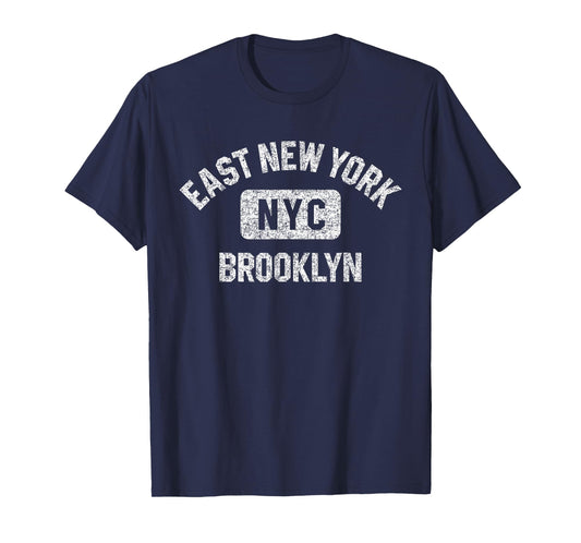 East New York Brooklyn NYC Gym Style Distressed White Print T-Shirt
