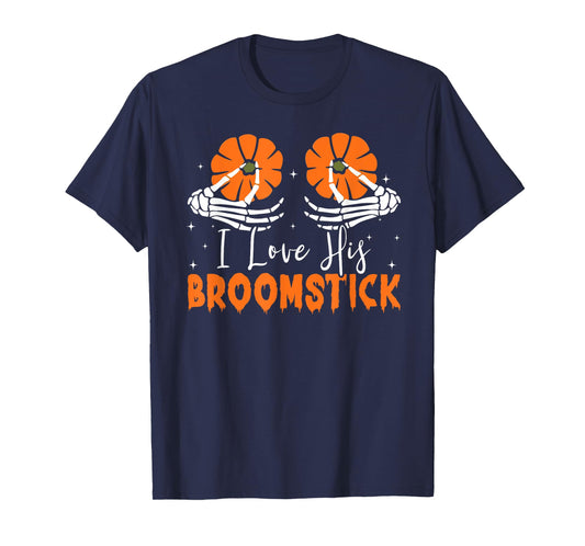 I Love Her Pumpkins I Love His Broomstick Halloween Couples T-Shirt