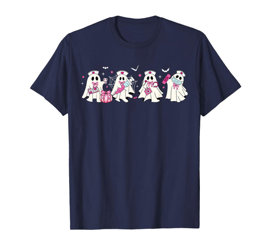 Ghost Nurses Halloween Crew Funny Costume Scrub Top Women T-Shirt