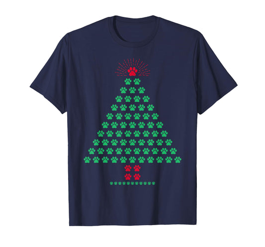 Dog Paw Christmas Tree Pajamas Funny Puppy Dog Lover Xmas T-Shirt