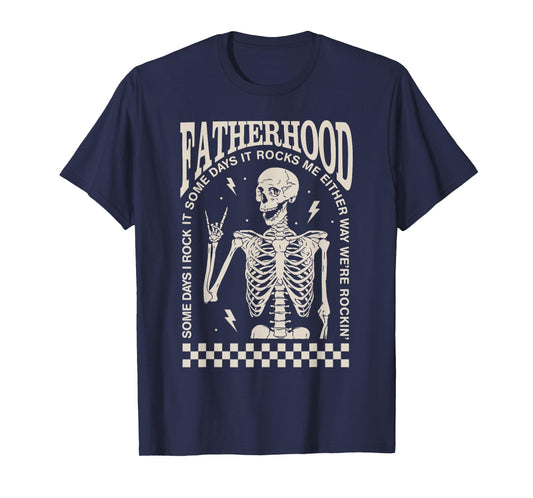 Funny Fatherhood Rock Skeleton Dad Life Vintage Fathers Day T-Shirt