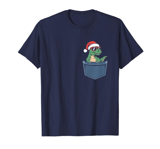 Dinosaur in Pocket, Santa t rex in a Pocket Christmas Boys T-Shirt