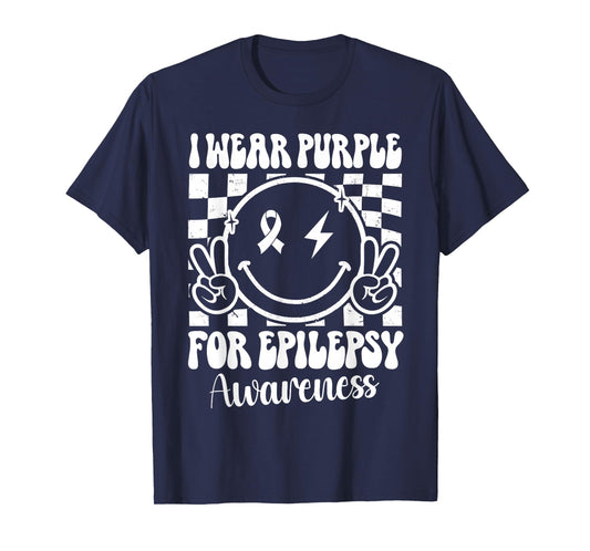 I Wear Purple For Epilepsy Awareness Smile Face Epilepsy T-Shirt