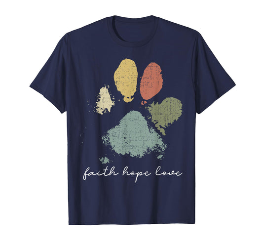 Faith Hope Love Rainbow Paw Print Jesus Christian Dog Lover T-Shirt