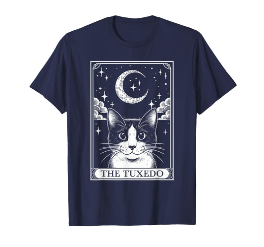Tarot Card Vintage Crescent Moon Tuxedo Cat Mom Cat Lovers T-Shirt for Men Women Kids