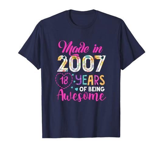 18 Year Of Being Awesome Made In 2007 Birthday Gifts Vintage T-Shirt
