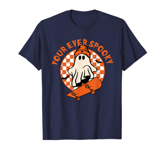Four Ever Spooky 4th Birthday Halloween Skateboarding Ghost T-Shirt