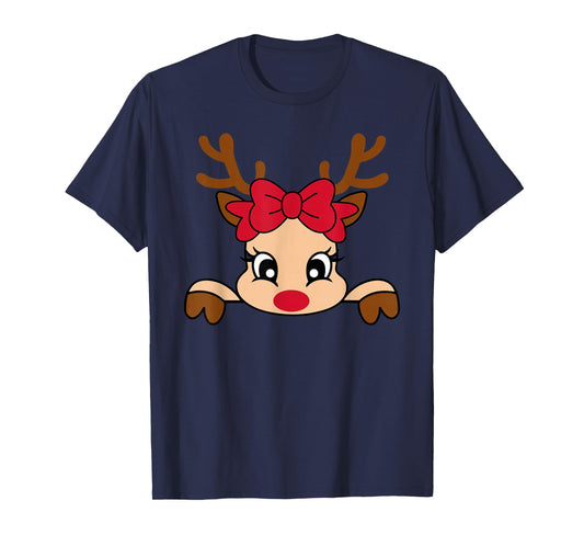 Cute Santa Reindeer Merry Christmas Kids Girl T-Shirt