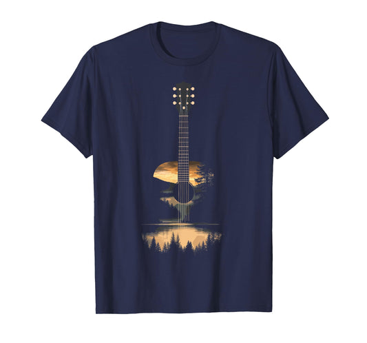 Sunset Acoustic Guitar Scenic Nature Art T-Shirt