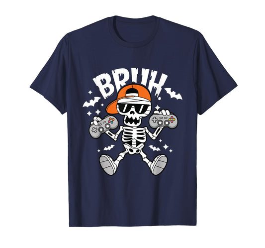 Halloween Skeleton Gamer Video Gaming Boys Men Kids Teens T-Shirt