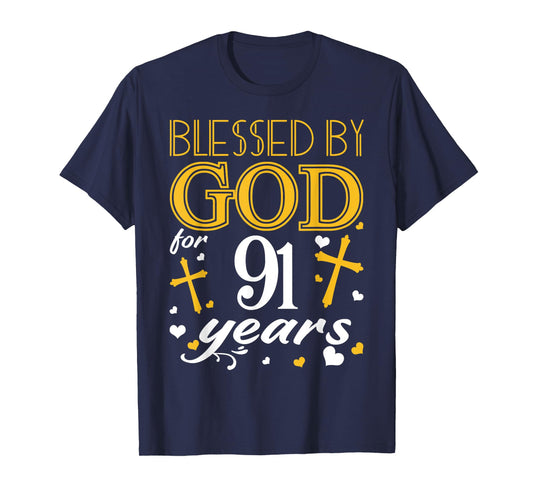 Vintage Blessed By God For 91 Years Happy 91st Birthday T-Shirt