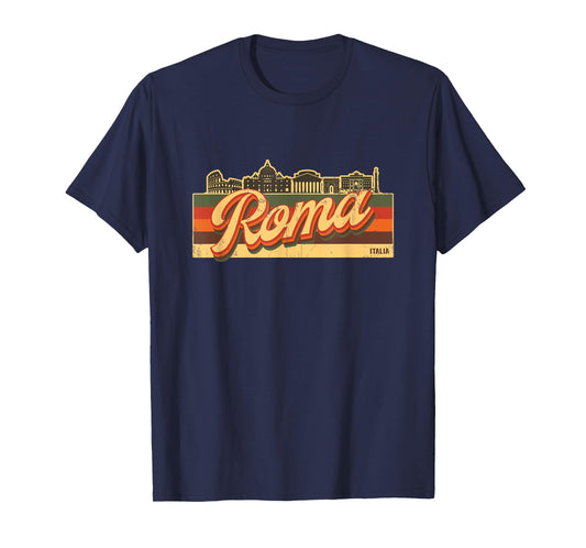 Roma Skyline & Italia Retro Stripes – Rome Italy Souvenir T-Shirt
