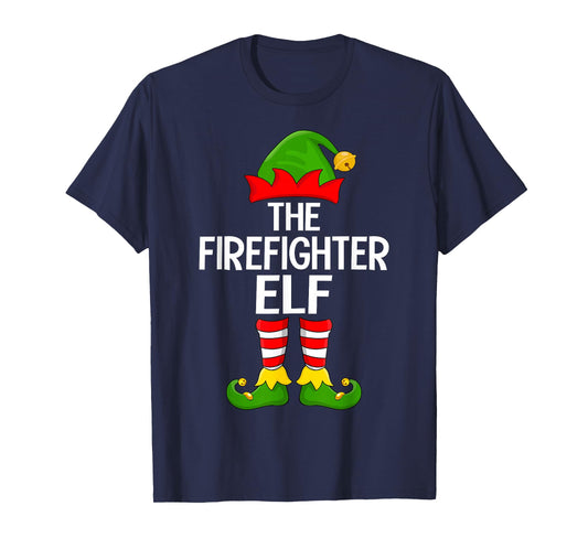 Firefighter Elf Xmas Matching Family Elf Squad Christmas T-Shirt