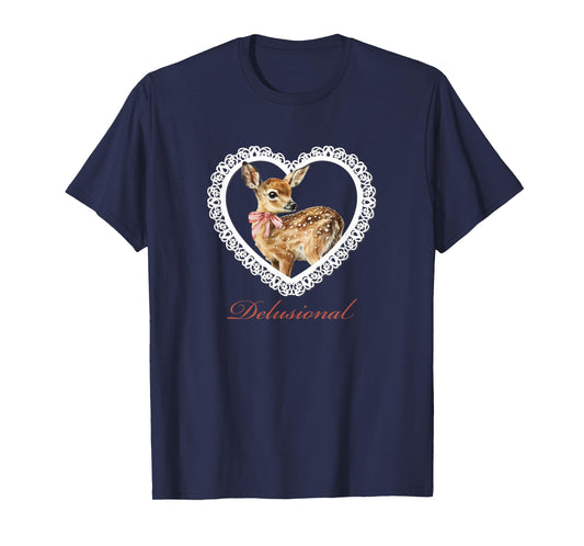 Delusional Baby Deer Vintage Lace Valentine Heart T-Shirt