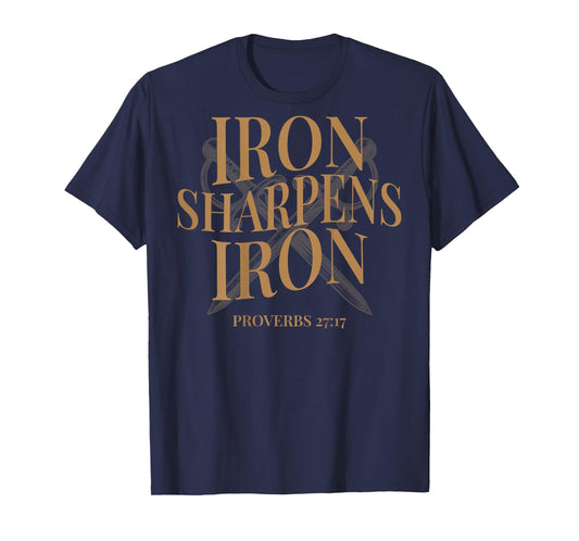 (ON BACK) Iron Sharpens Iron Bible Verses Christian Gym Mens T-Shirt
