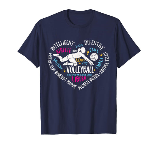 Girls Volleyball Libero Heart Volley for Teens Women T-Shirt