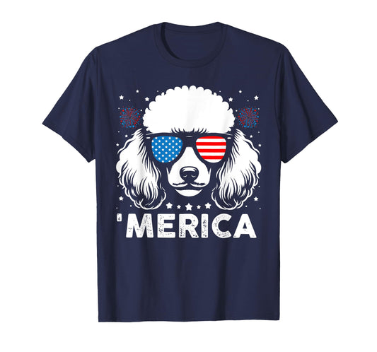 Vintage Poodle Dog Merica Patriotic USA Flag 4th Of July T-Shirt