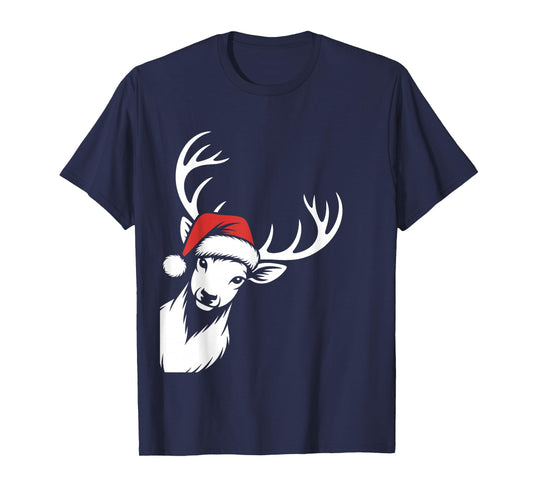 Deer Christmas Santa Hat Pajama Whitetail Buck Deer Xmas T-Shirt