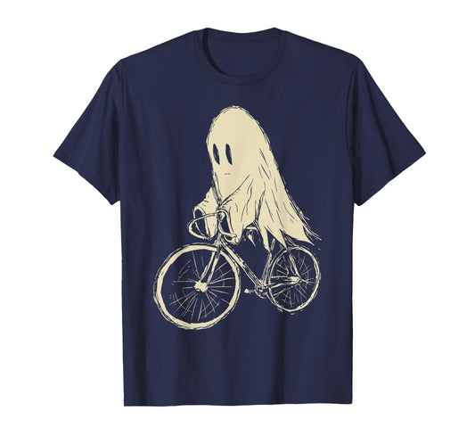 Vintage Ghost Riding Bicycle Cycing Biking Halloween T-Shirt