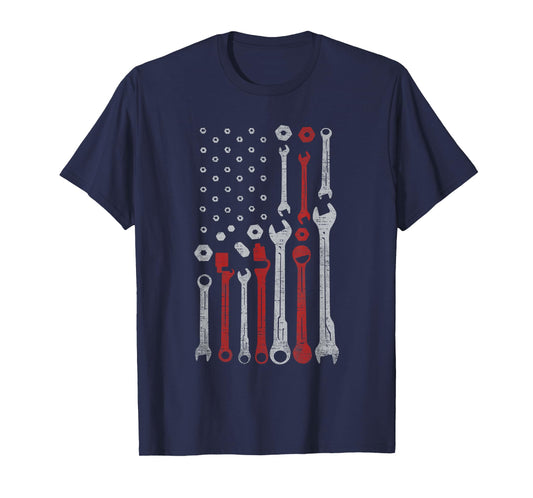Vintage Mechanic Flag USA American Patriotic Flag Car Mens T-Shirt
