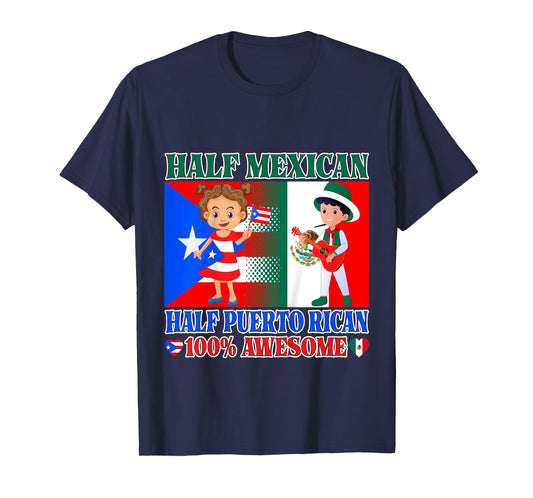 Kids Half Mexican Half Puerto Rican Mexico Flag Toddler Girl Boy T-Shirt