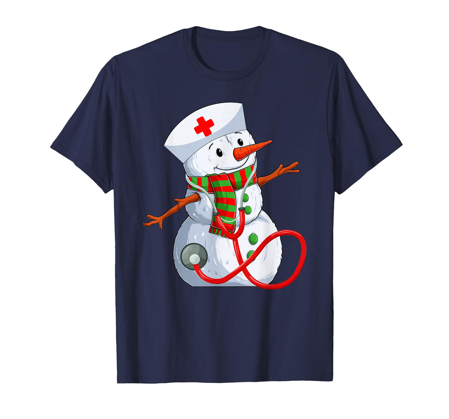 Snowman Nurse Christmas Stethoscope Nursing Scrub Tops Xmas T-Shirt