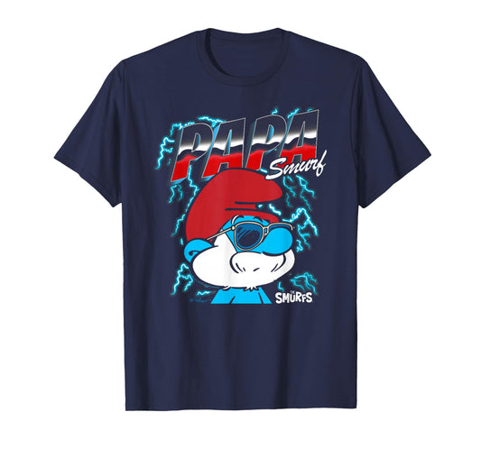 The Smurfs Chrome and Lightning Papa Smurf Retro Cartoon T-Shirt
