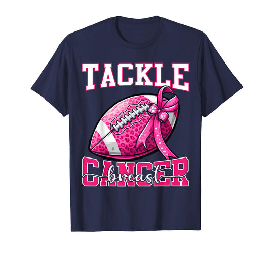 Tackle Breast Cancer Football Women Mom Bow Cancer Awareness T-Shirt