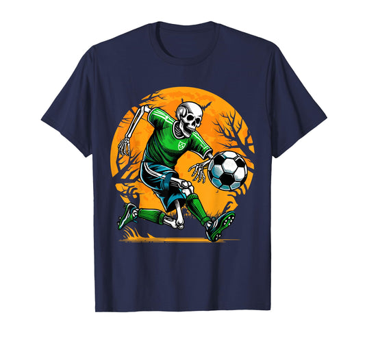 Soccer Skeleton Halloween Football Spooky Boys Soccer Player T-Shirt