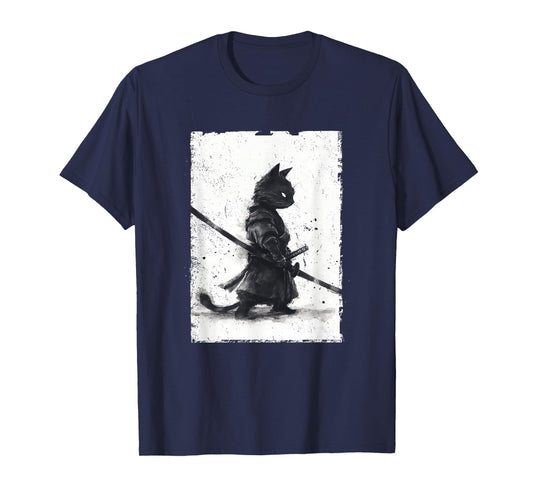Vintage Samurai Cat Graphic Art Japanese Ukiyo-e T-Shirt