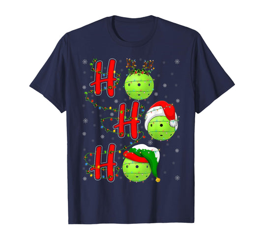Ho Ho Ho Funny Santa Pickleball Christmas Lights T-Shirt