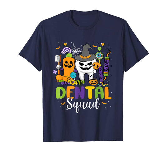Dental Squad Tooth Pumpkin Witch Hat Halloween Costumes T-Shirt