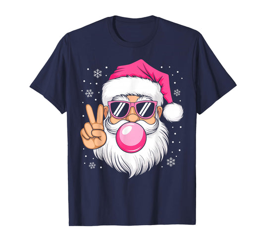 Cute Retro Santa Christmas Blowing Bubble Gum Xmas Pajamas T-Shirt