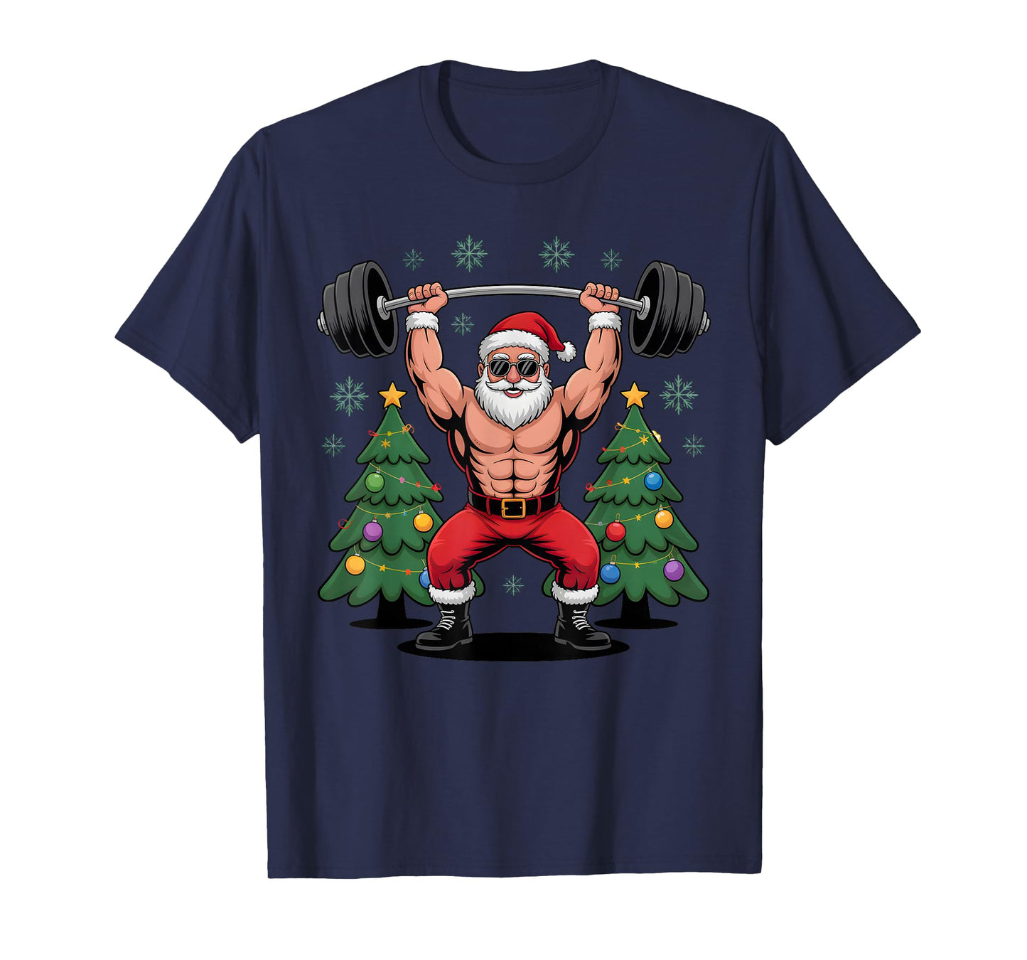 Muscular Santa Weightlifting Funny Christmas Holiday Outfit T-Shirt