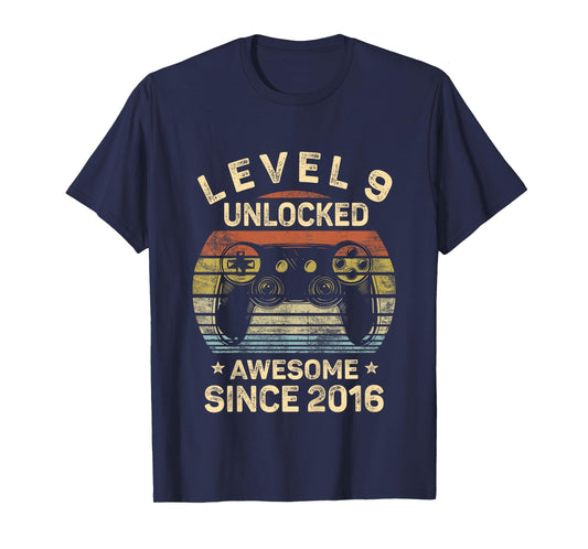 Kids Level 9 Unlocked 9th Birthday 9 Year Old Gifts Gamer Bday T-Shirt