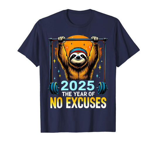 2025 Resolution Funny Fitness Workout Gym Sloth Weight Loss T-Shirt